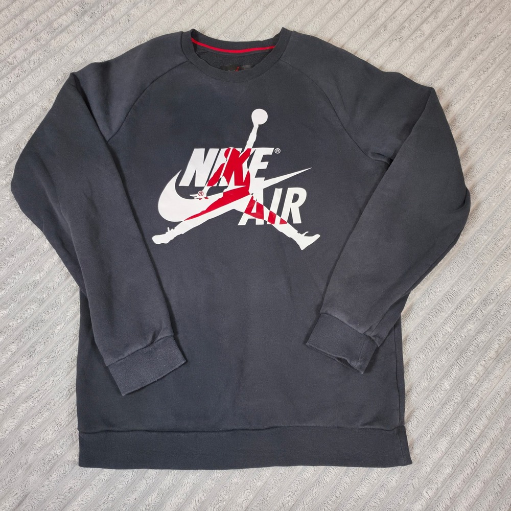 Jordan Nike Air Jumpman Crewneck Sweatshirt Black Red White Mens Medium